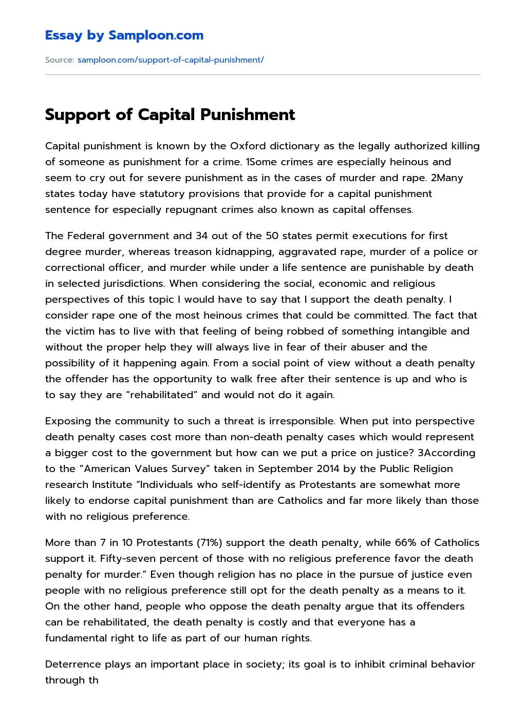 Support of Capital Punishment essay