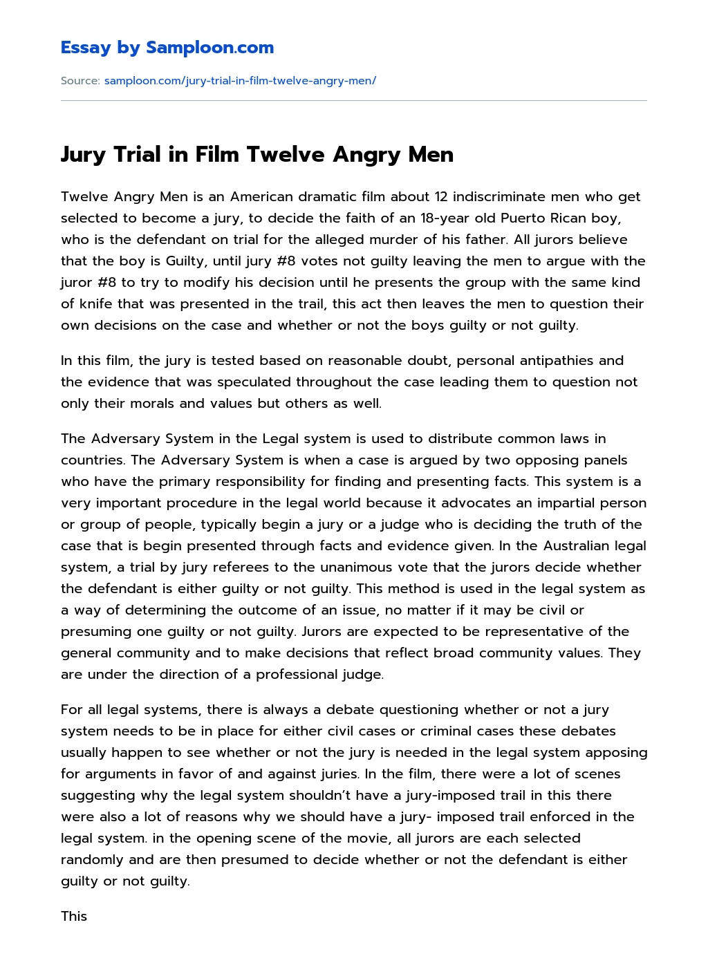 Jury Trial in Film Twelve Angry Men essay