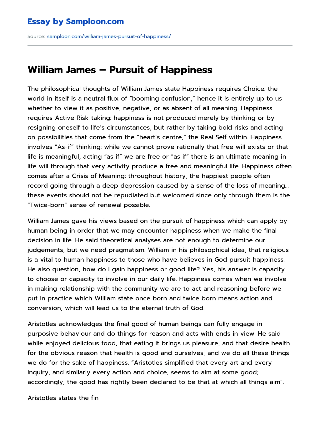 William James – Pursuit of Happiness essay