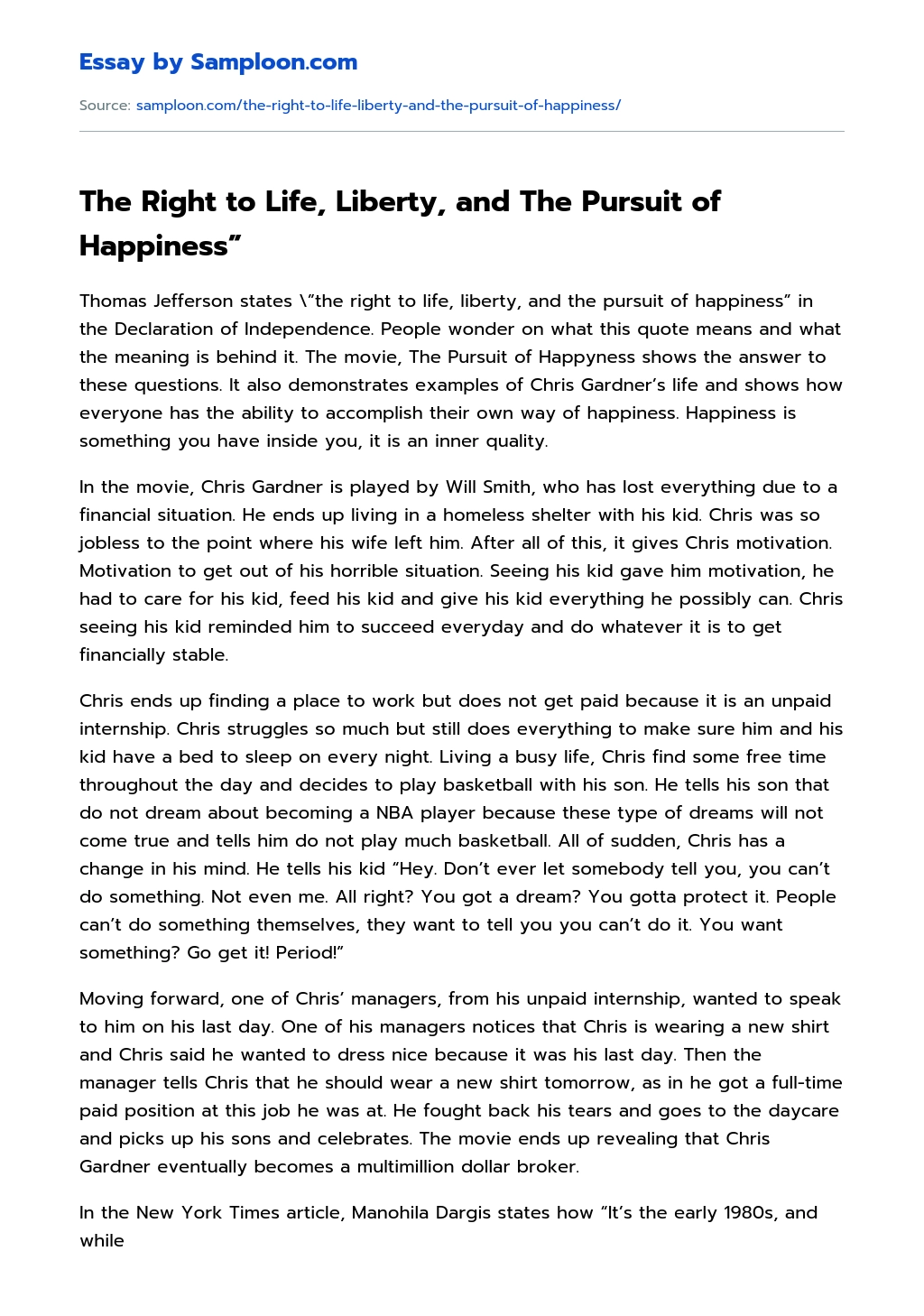 The Right to Life, Liberty, and The Pursuit of Happiness” essay