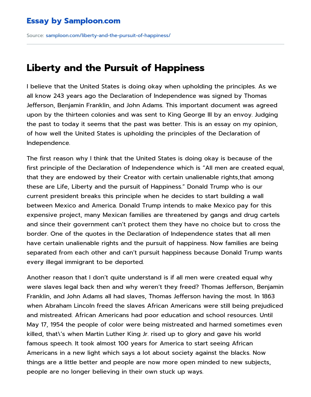 Liberty and the Pursuit of Happiness essay