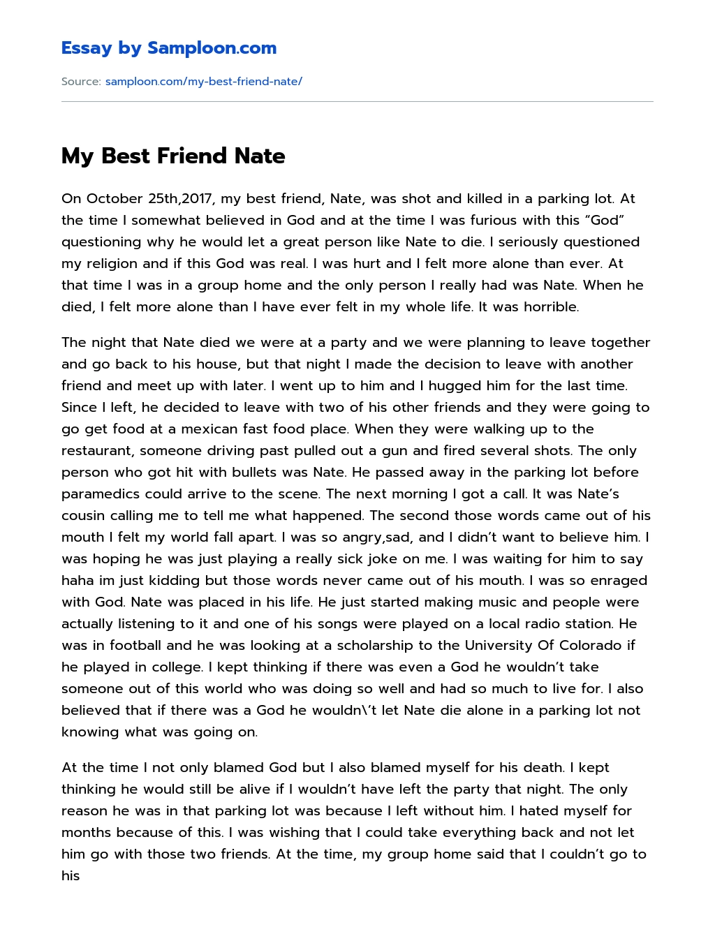 My Best Friend Nate essay