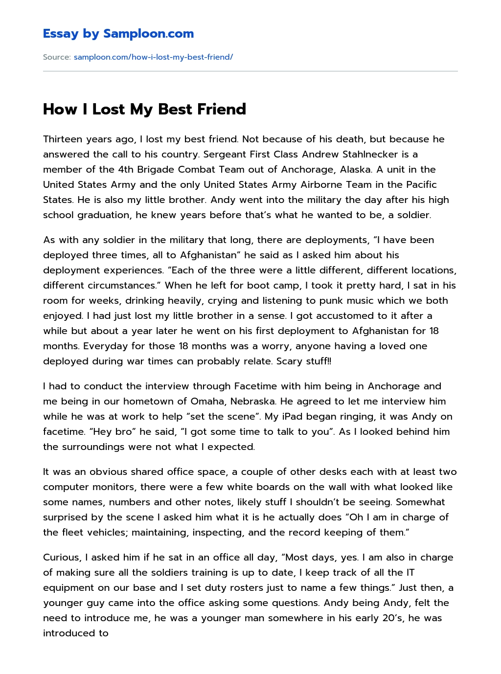 How I Lost My Best Friend essay