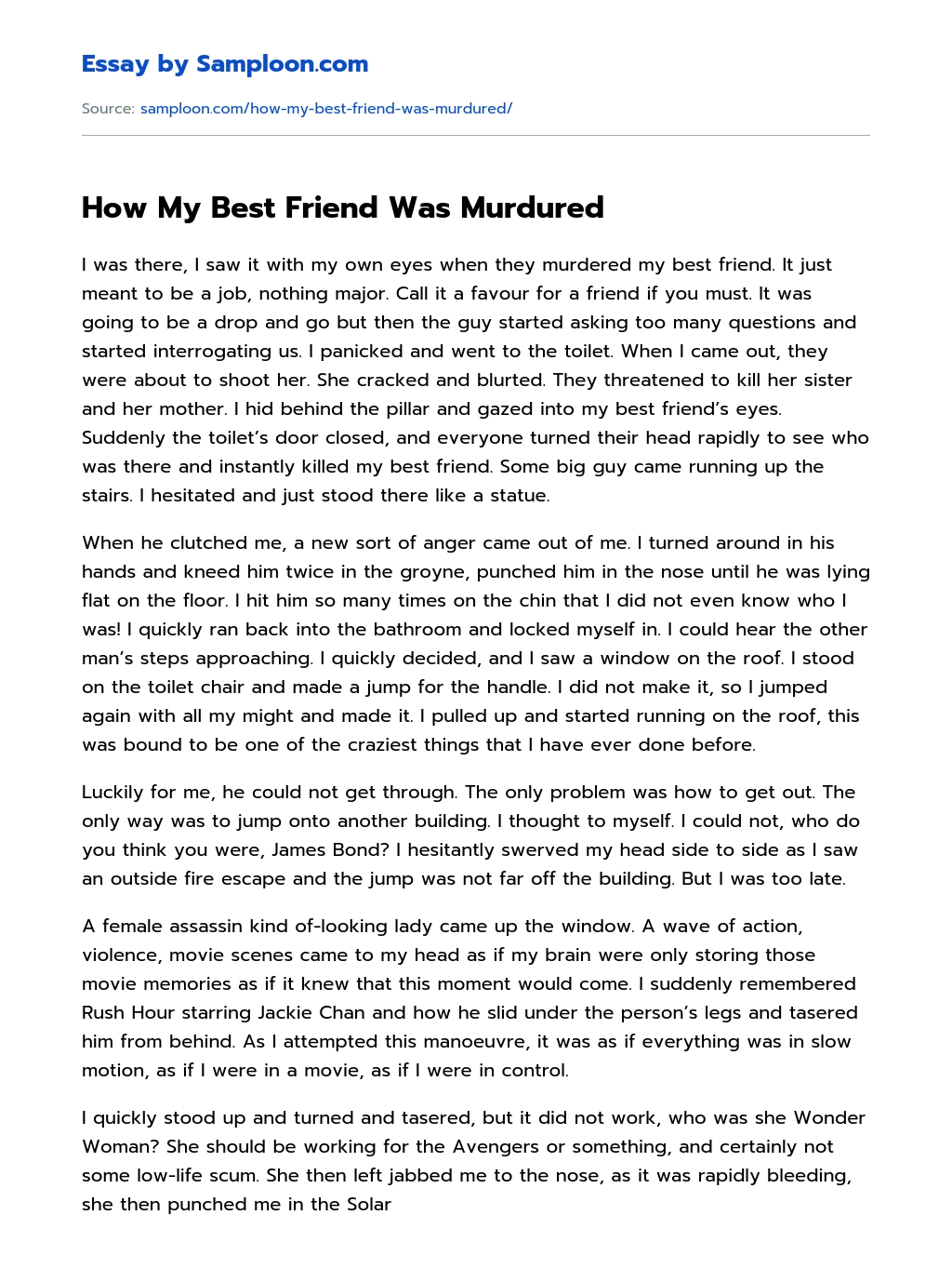 How My Best Friend Was Murdured essay