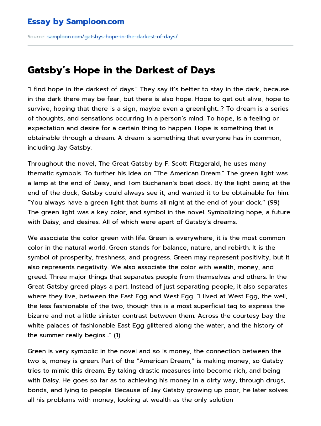 great gatsby color symbolism essay