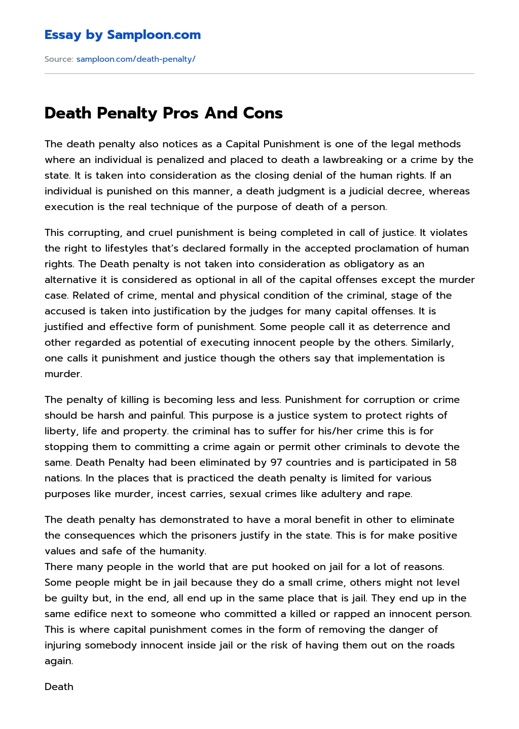 Death Penalty Pros And Cons essay