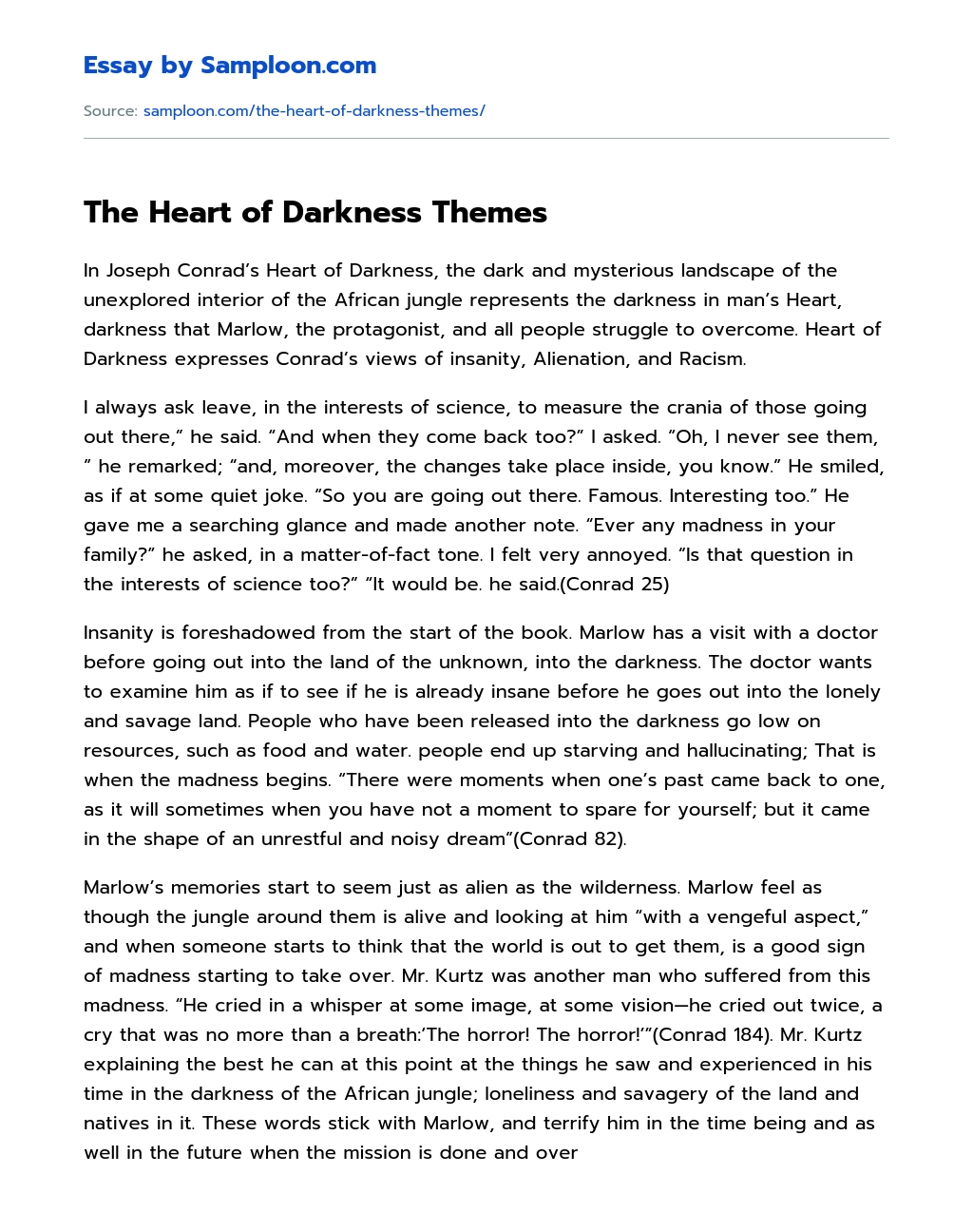 The Heart of Darkness Themes essay