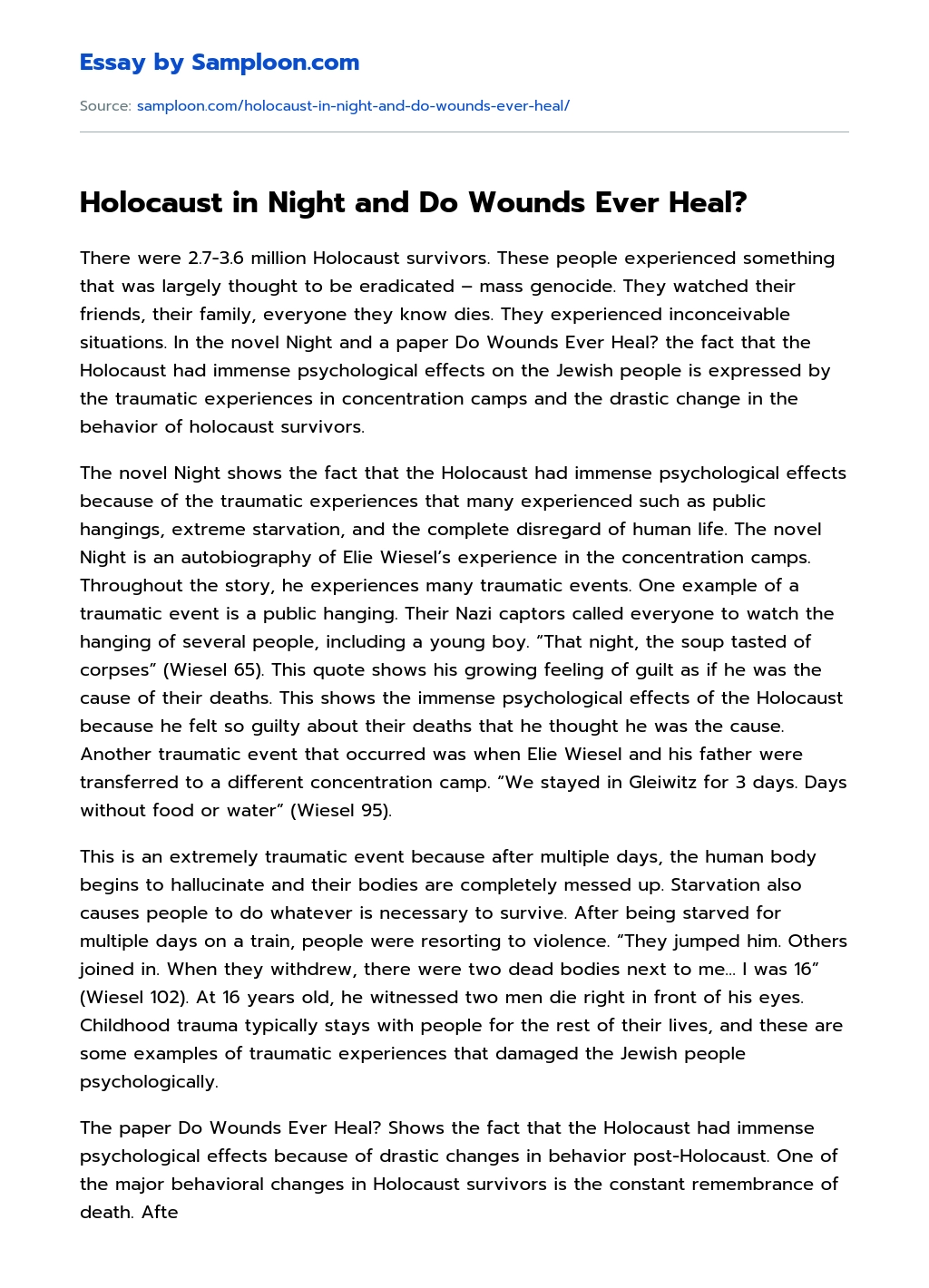 Holocaust in Night and Do Wounds Ever Heal? essay