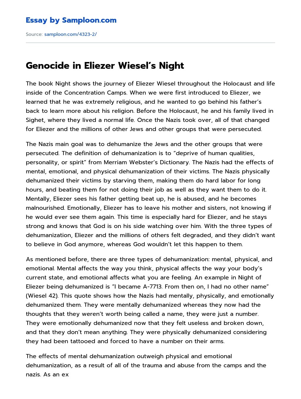 Genocide in Eliezer Wiesel’s Night essay