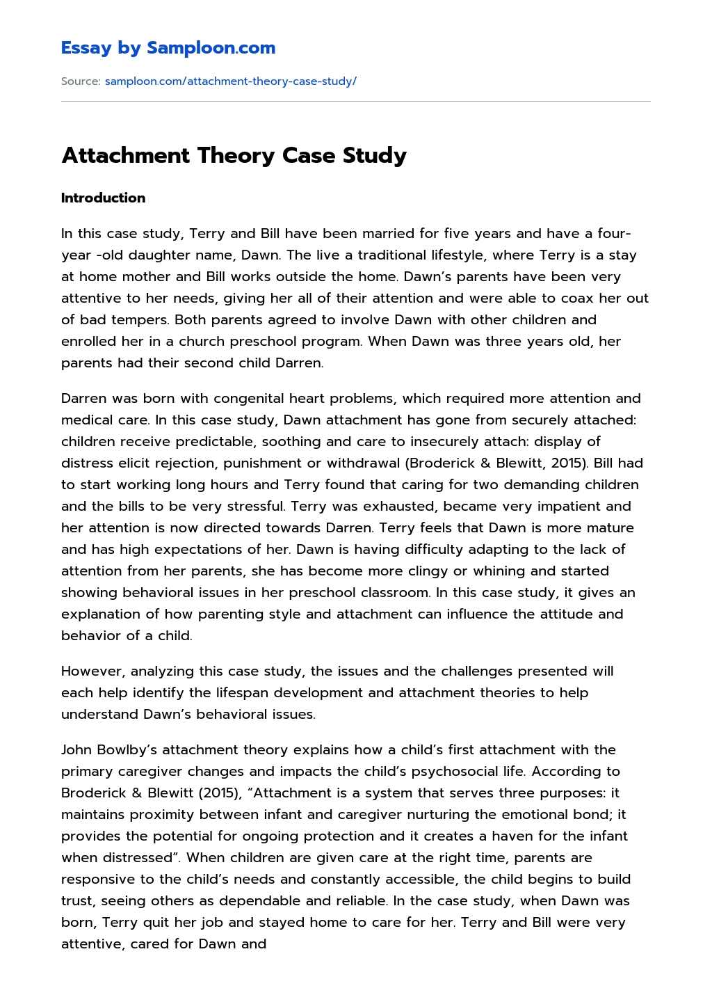 Attachment Theory Case Study essay