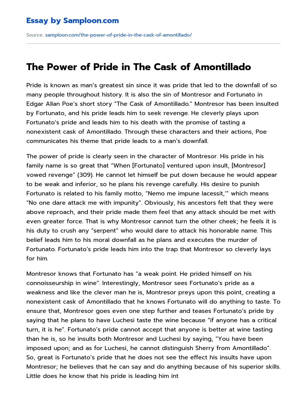 the cask of amontillado essay thesis