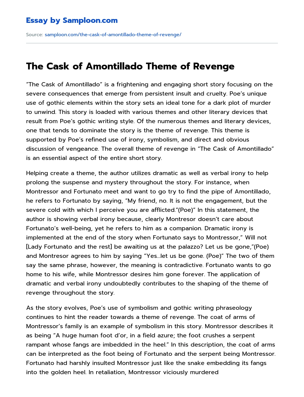 The Cask of Amontillado Theme of Revenge essay