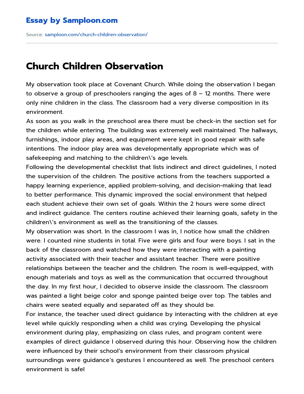 Church Children Observation essay