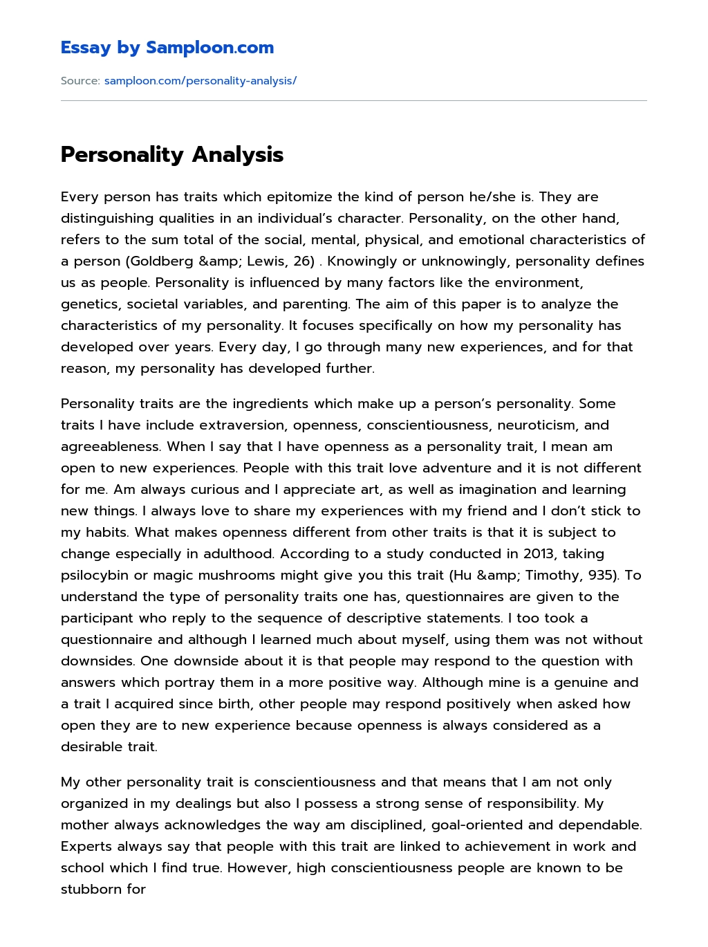 Personality Analysis essay