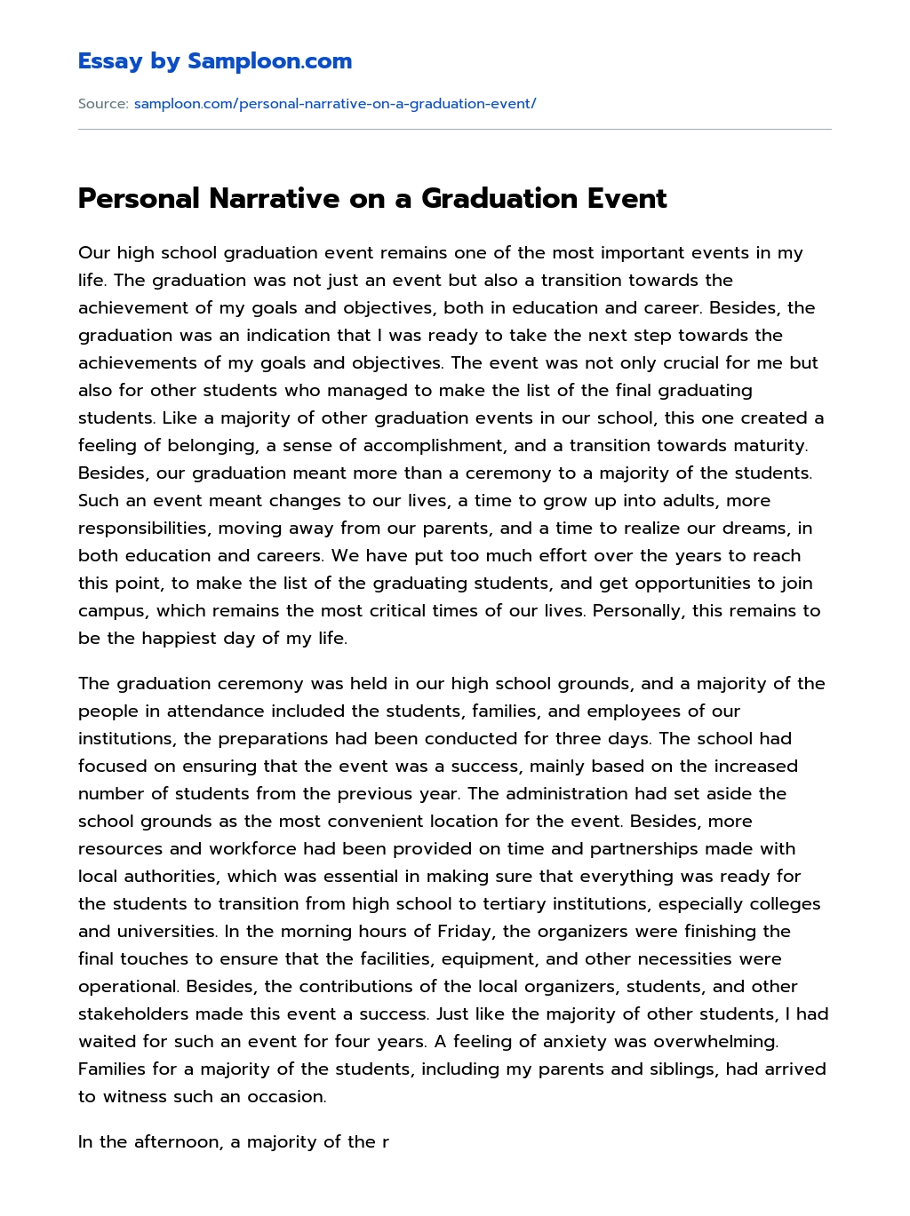 Personal Narrative on a Graduation Event Accomplishment Essay essay