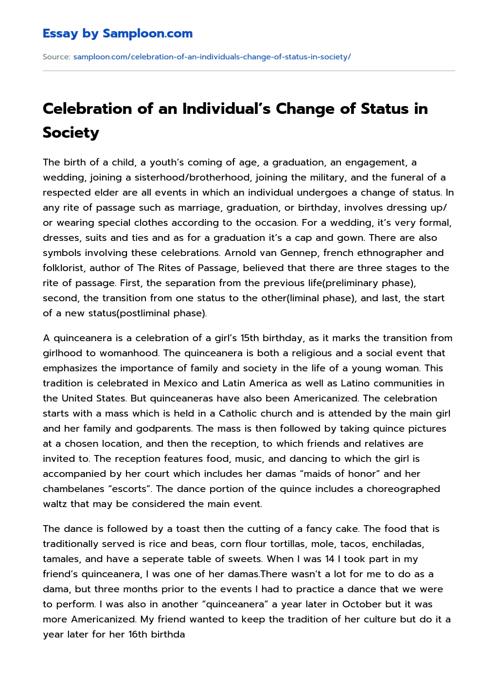Celebration of an Individual’s Change of Status in Society essay