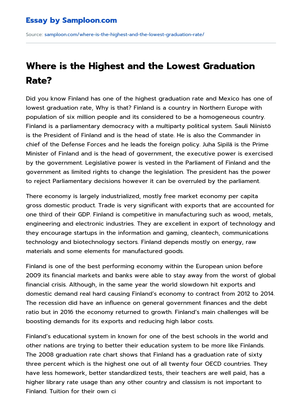 Where is the Highest and the Lowest Graduation Rate? essay