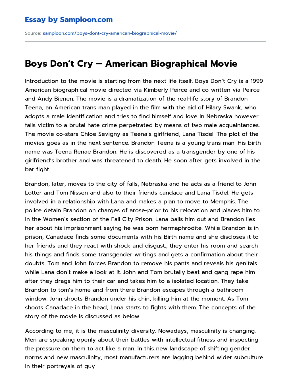 Boys Don’t Cry – American Biographical Movie essay