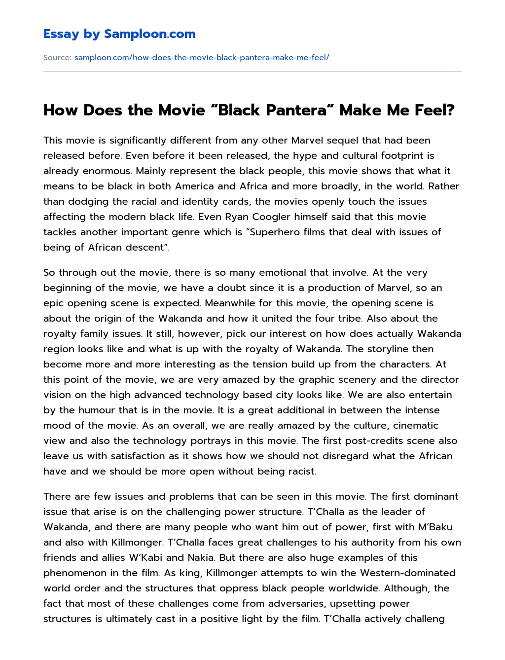 How Does the Movie “Black Pantera” Make Me Feel? Review essay