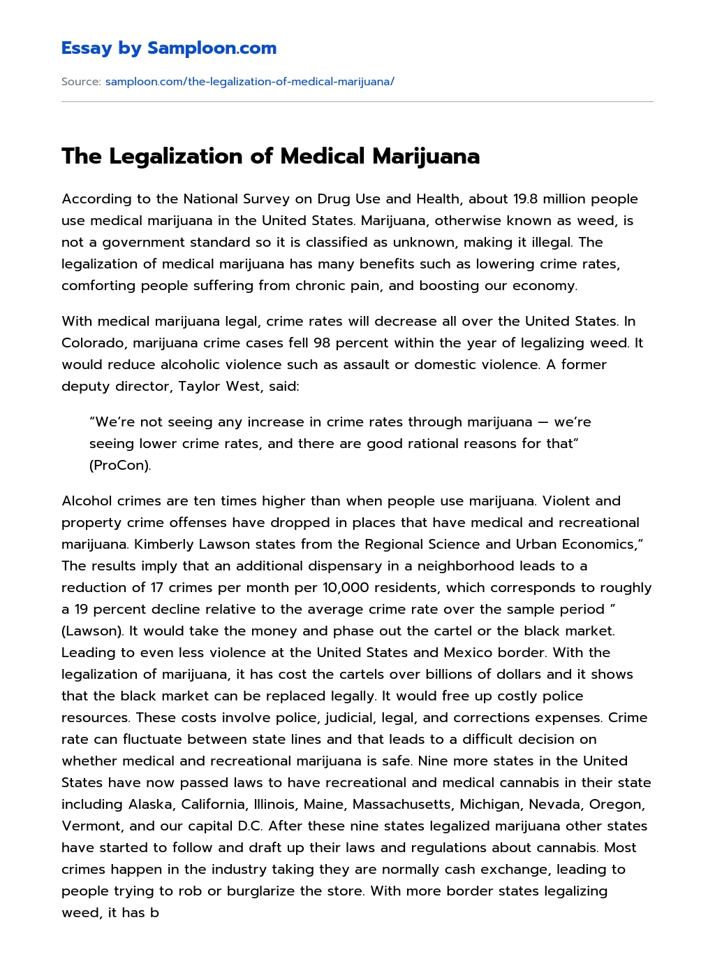 The Legalization of Medical Marijuana essay