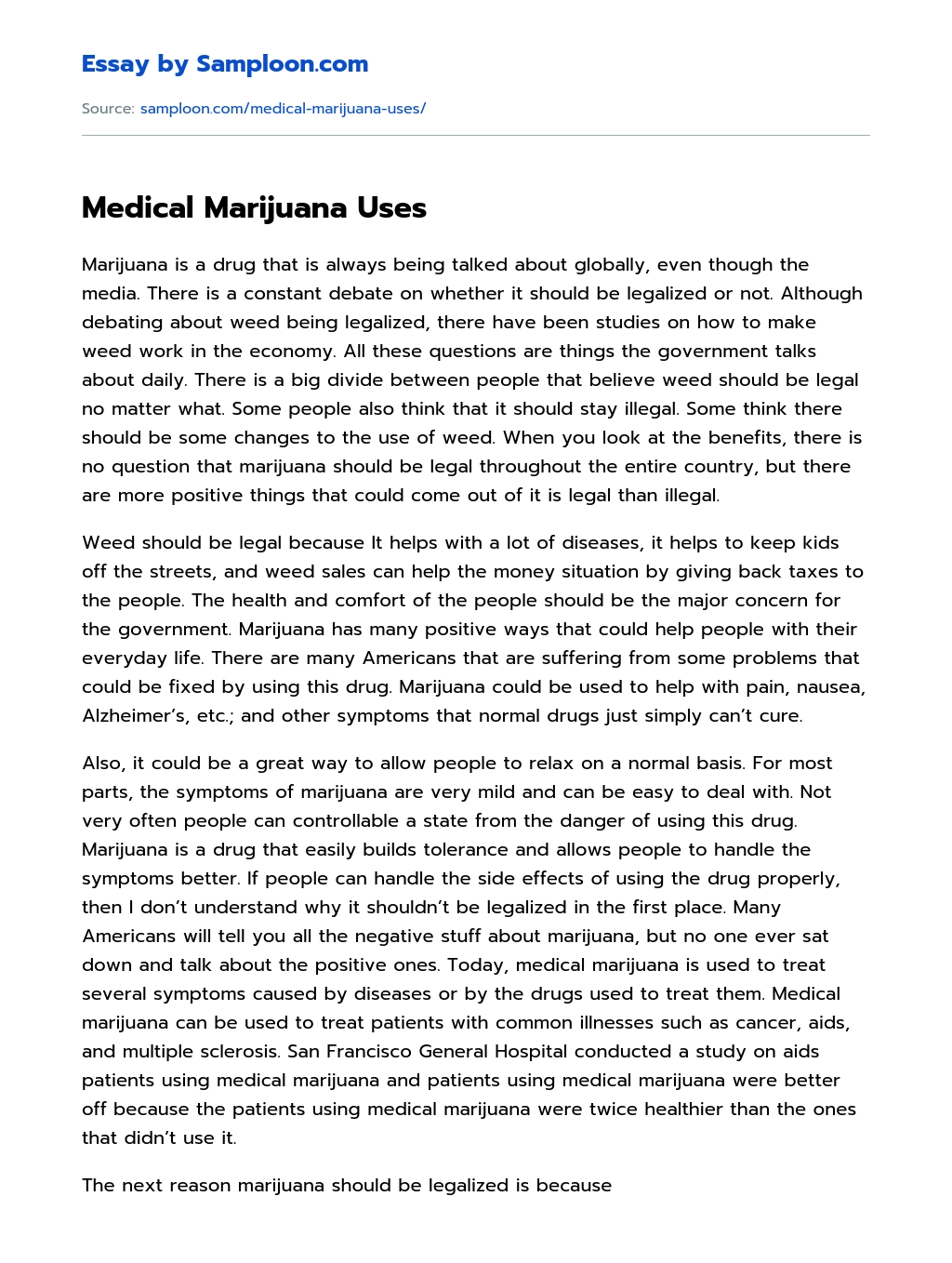 Medical Marijuana Uses essay