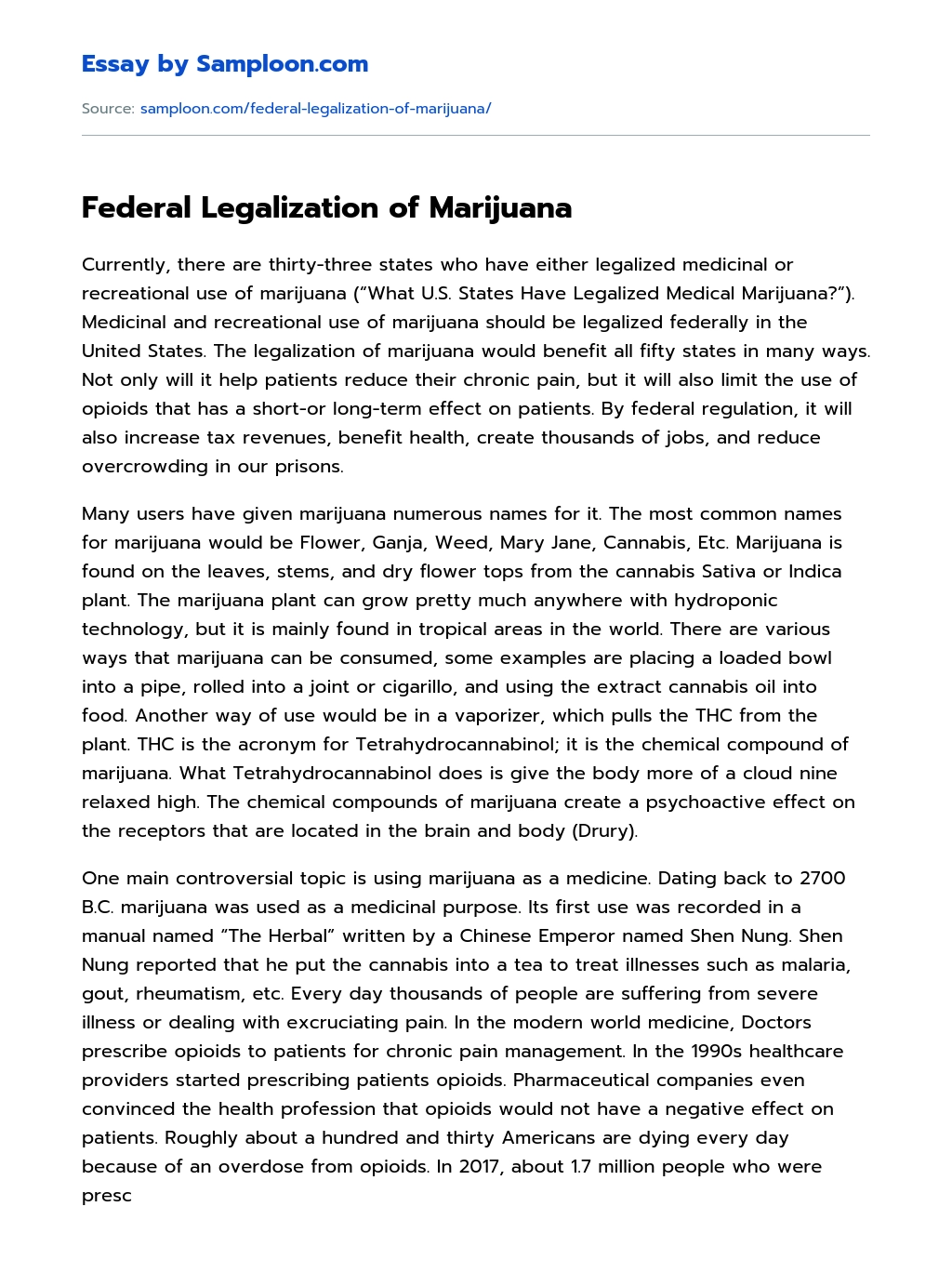 Federal Legalization of Marijuana essay