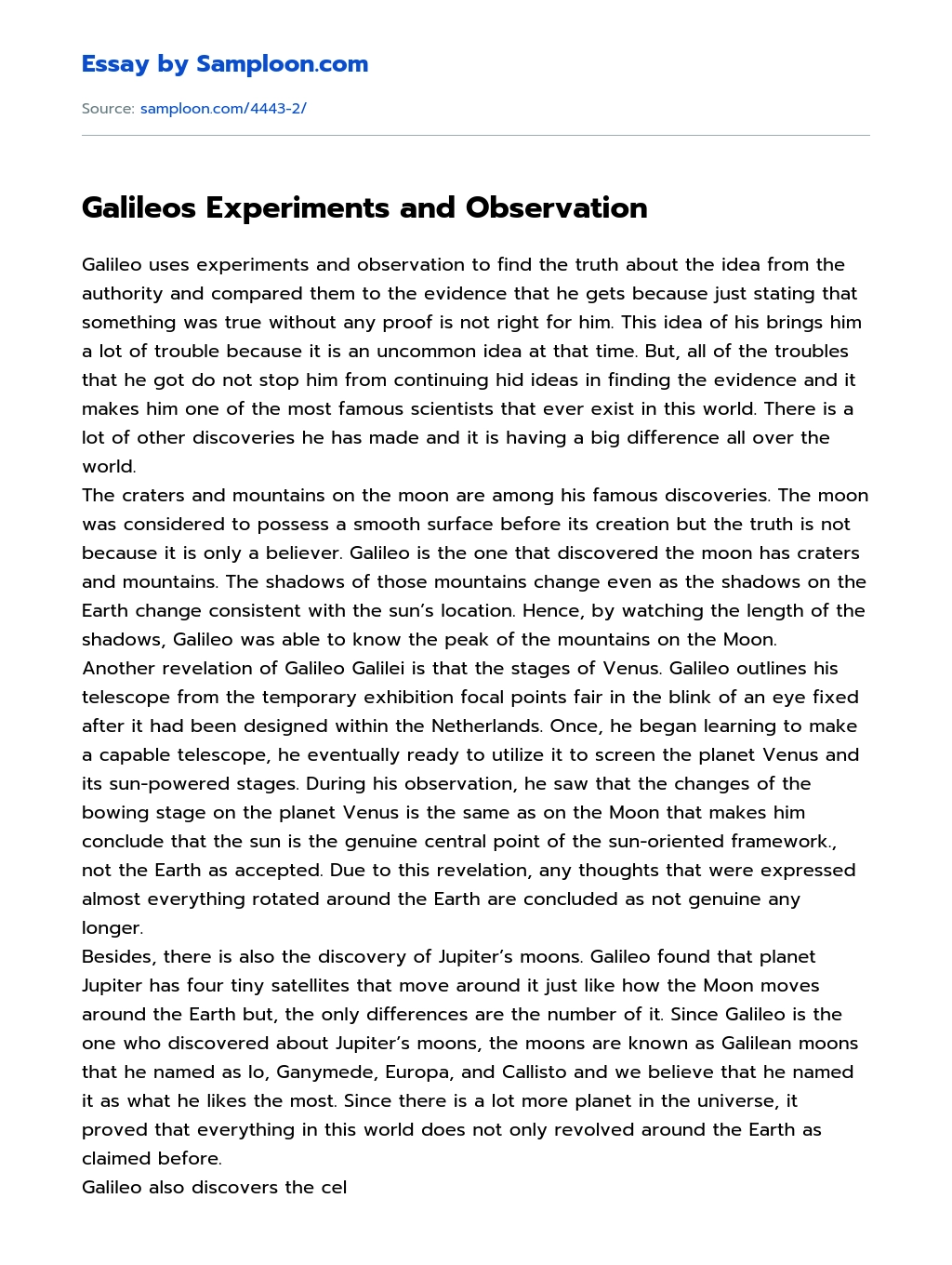 Galileos Experiments and Observation essay