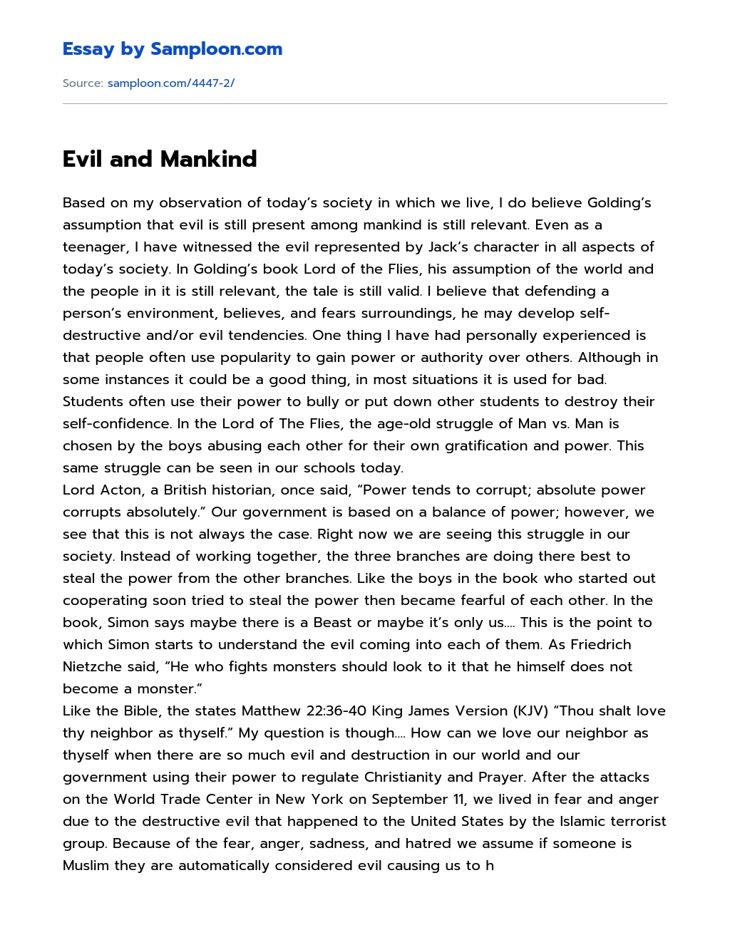 Evil and Mankind essay