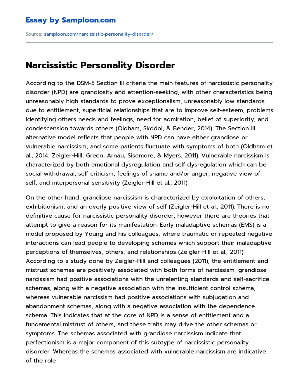 Narcissistic Personality Disorder essay