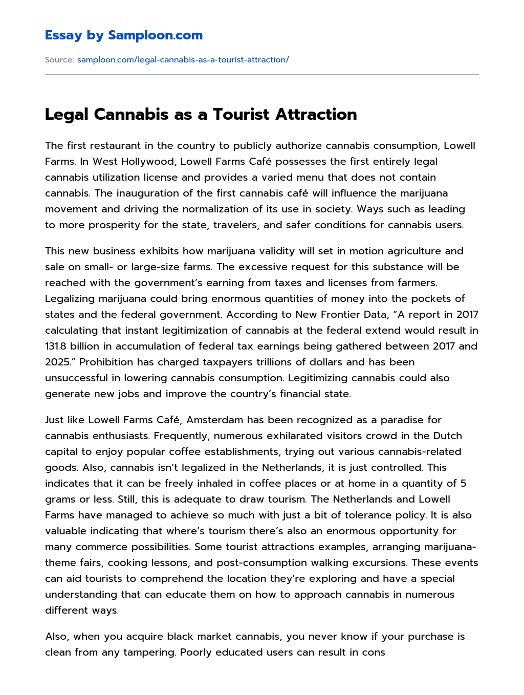 Legal Cannabis as a Tourist Attraction essay