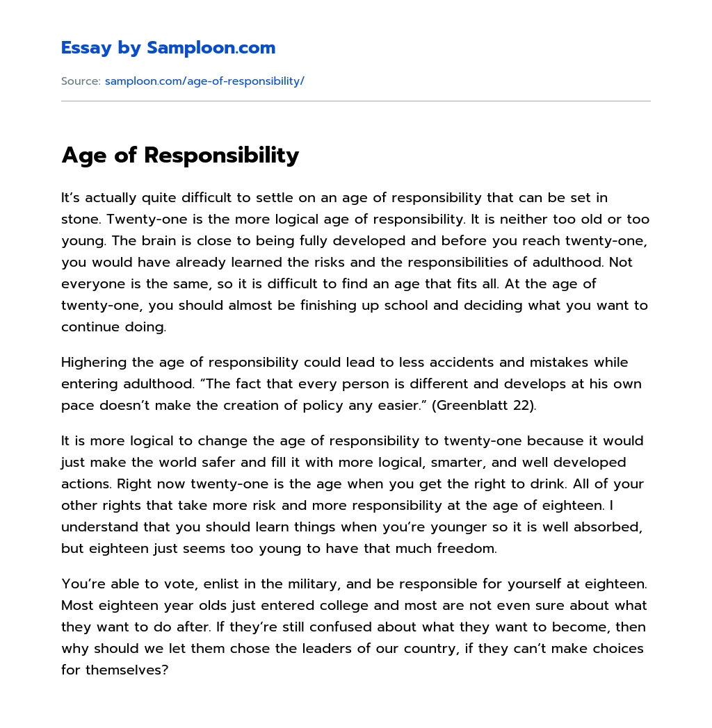 Age of Responsibility essay
