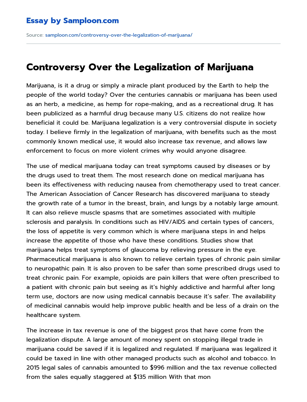 Controversy Over the Legalization of Marijuana essay