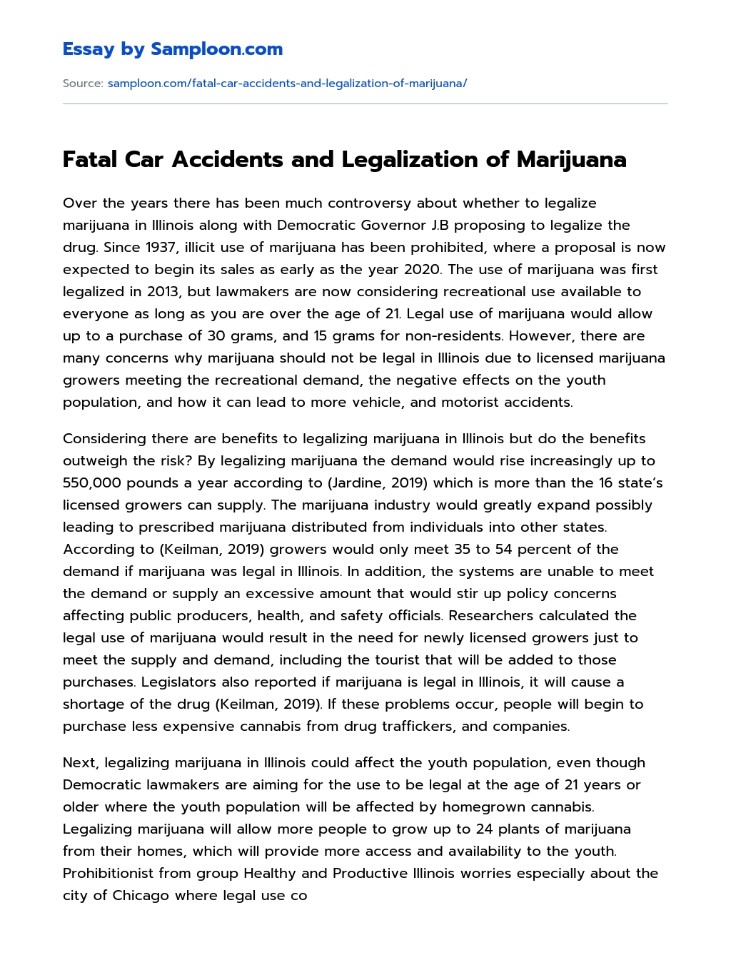 Fatal Car Accidents and Legalization of Marijuana essay