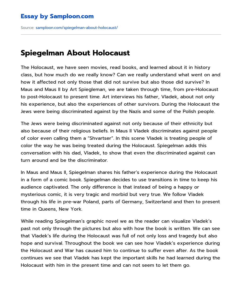 Spiegelman About Holocaust essay