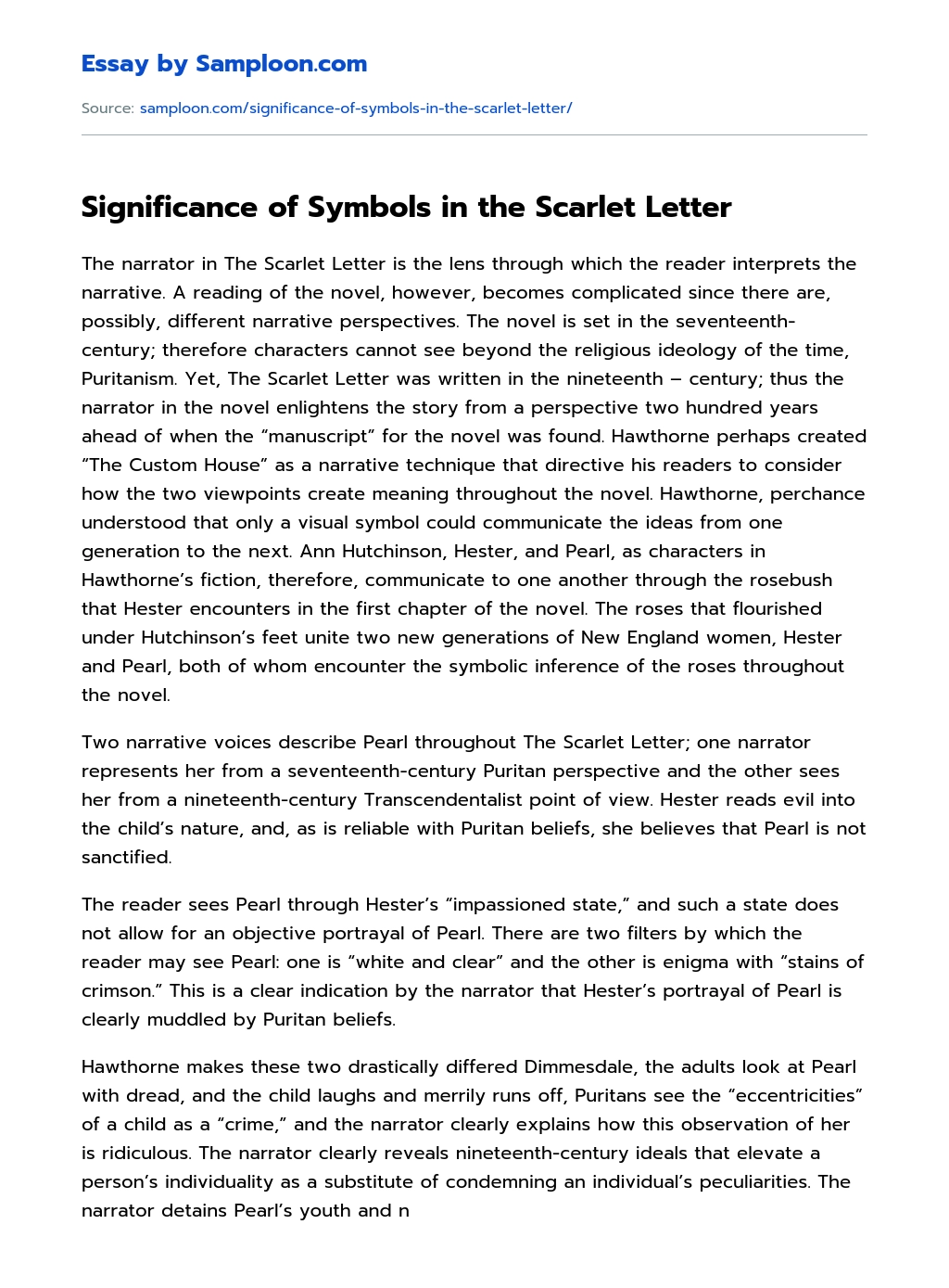 Significance of Symbols in the Scarlet Letter essay