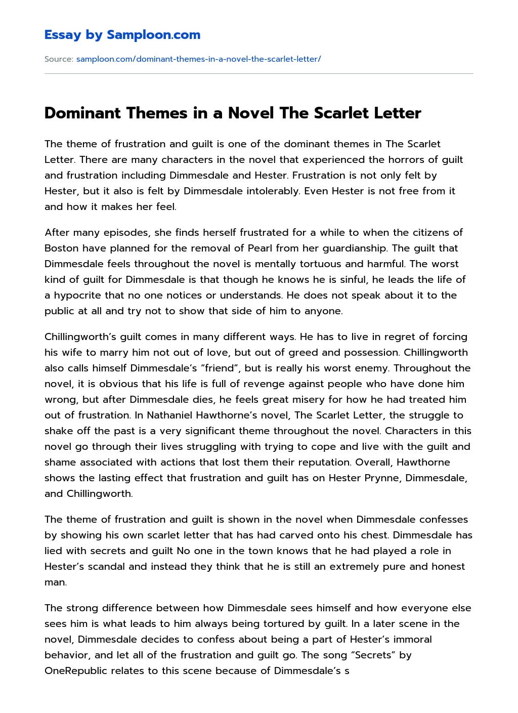 Dominant Themes in a Novel The Scarlet Letter essay