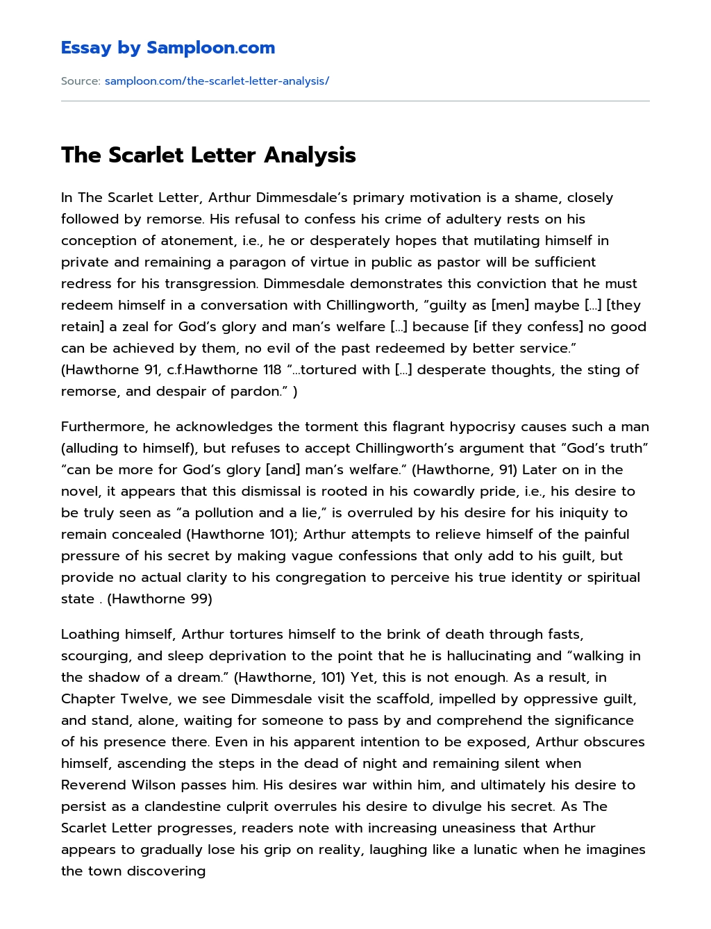 The Scarlet Letter Analysis essay