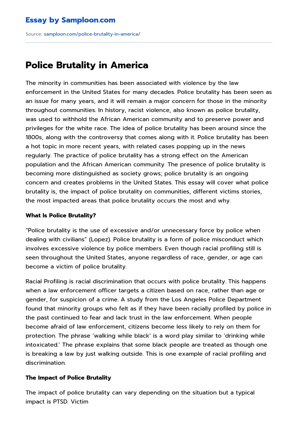 Police Brutality in America Cause And Effect Essay essay
