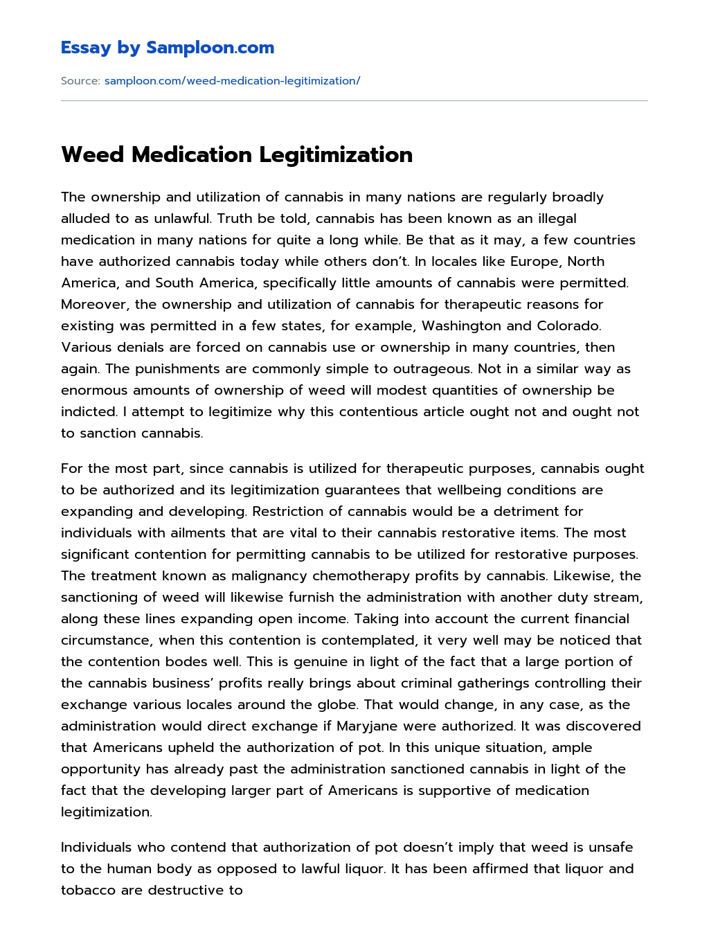 Weed Medication Legitimization essay