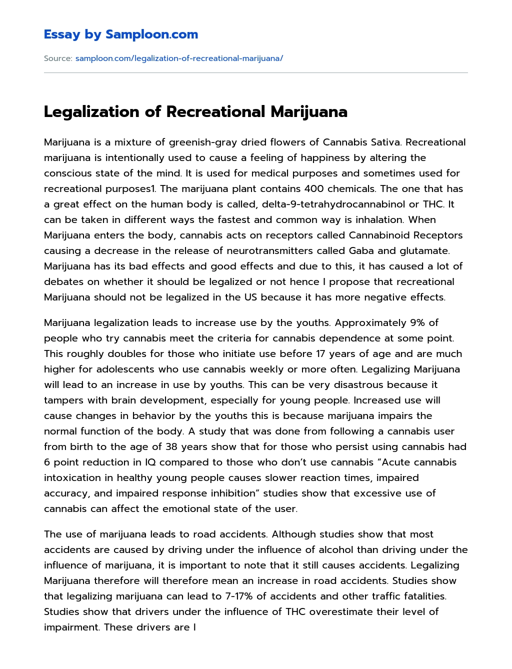 Legalization of Recreational Marijuana essay
