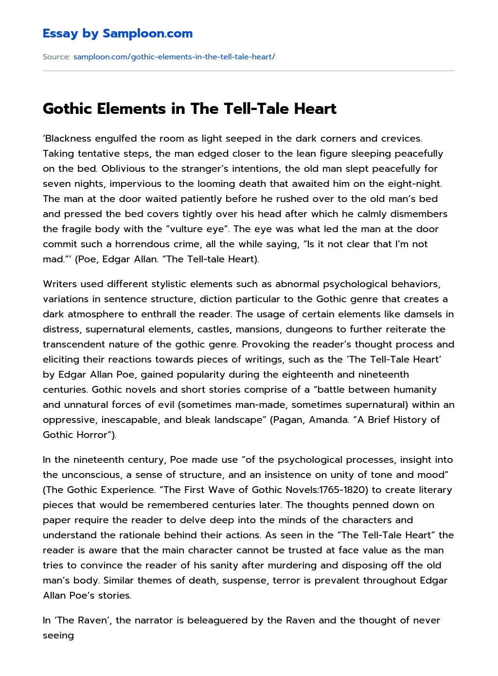 Gothic Elements in The Tell-Tale Heart Analytical Essay essay