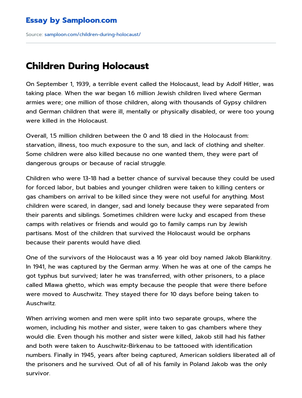 Children During Holocaust essay