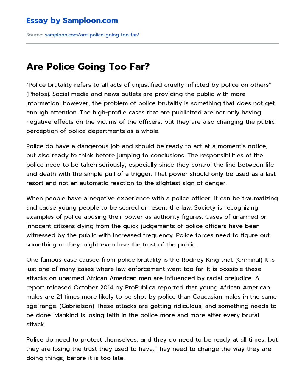 Are Police Going Too Far? essay