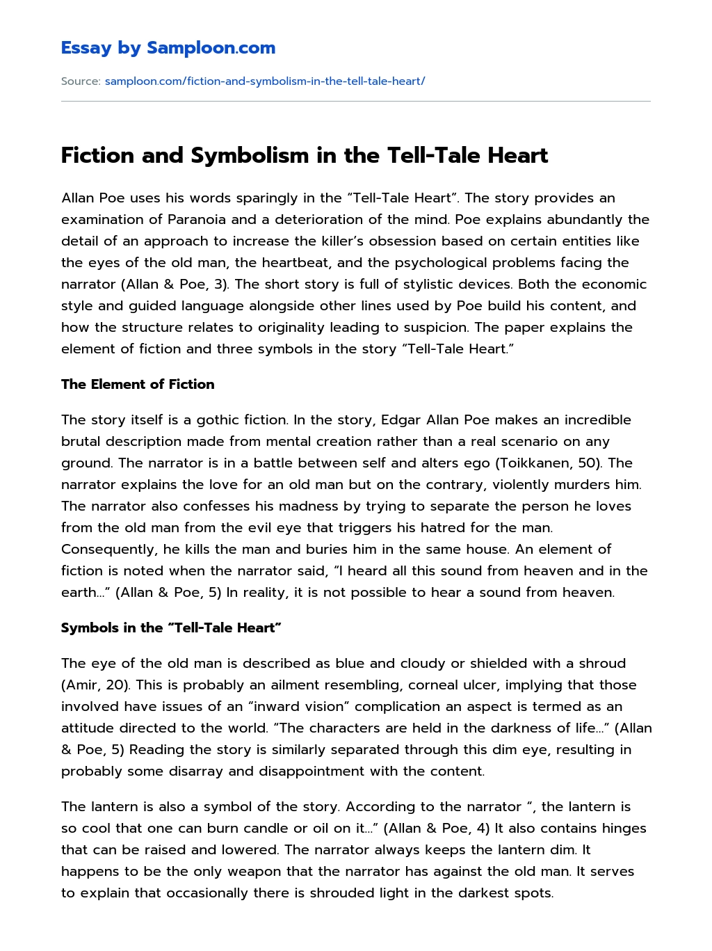 Fiction and Symbolism in the Tell-Tale Heart essay