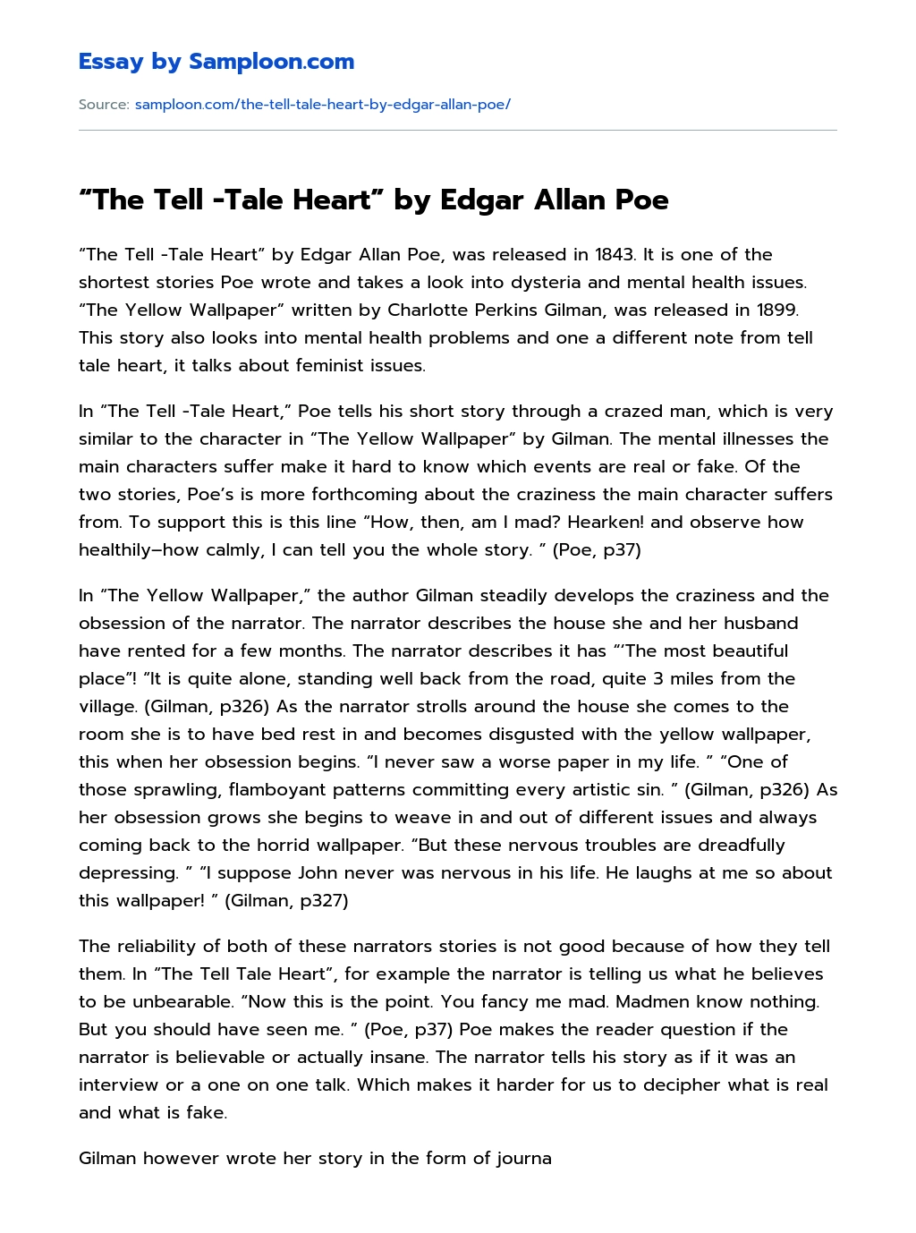 “The Tell -Tale Heart” by Edgar Allan Poe essay
