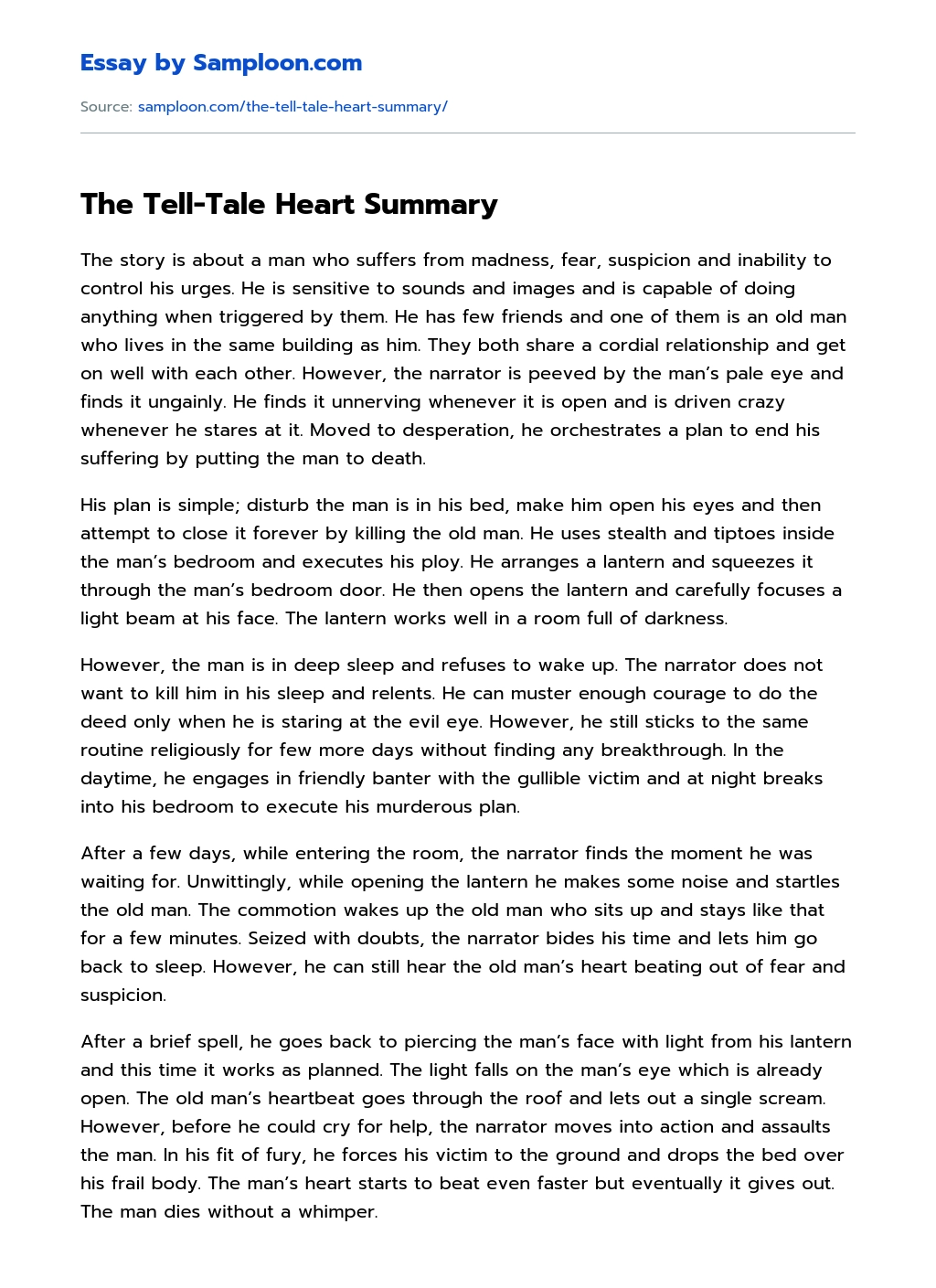 The Tell-Tale Heart Summary essay