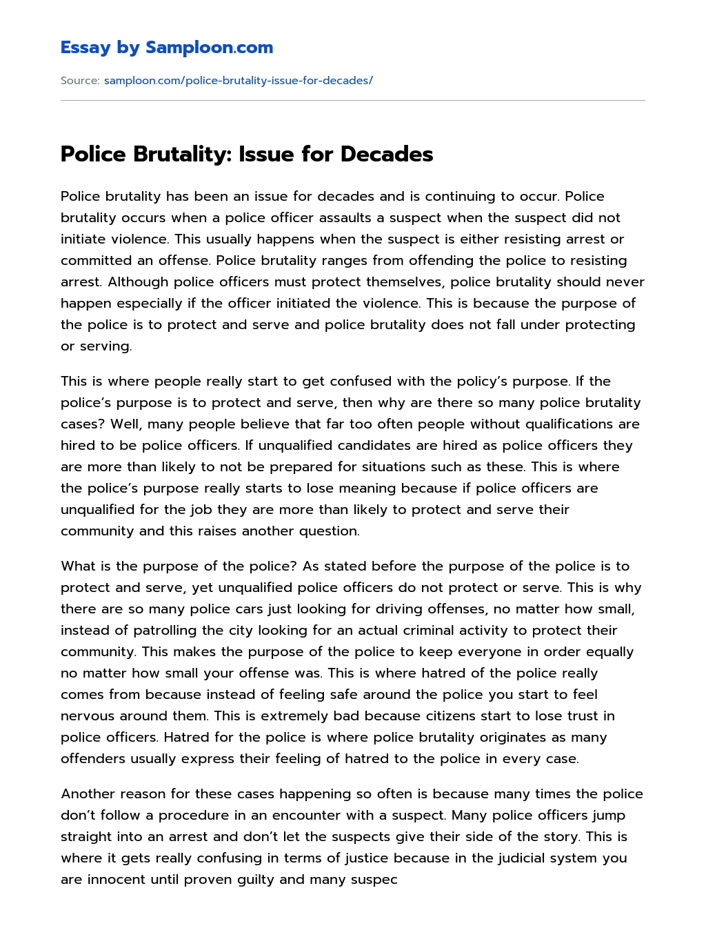 Police Brutality: Issue for Decades essay