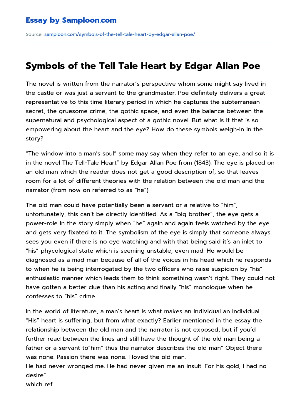 Symbols of the Tell Tale Heart by Edgar Allan Poe essay