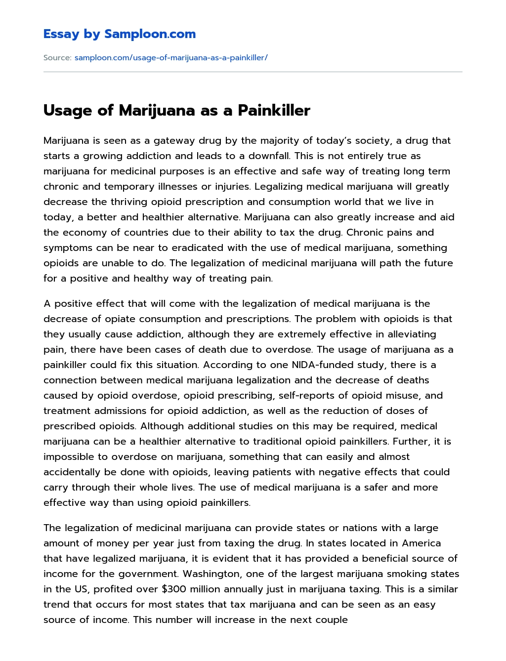 Usage of Marijuana as a Painkiller essay