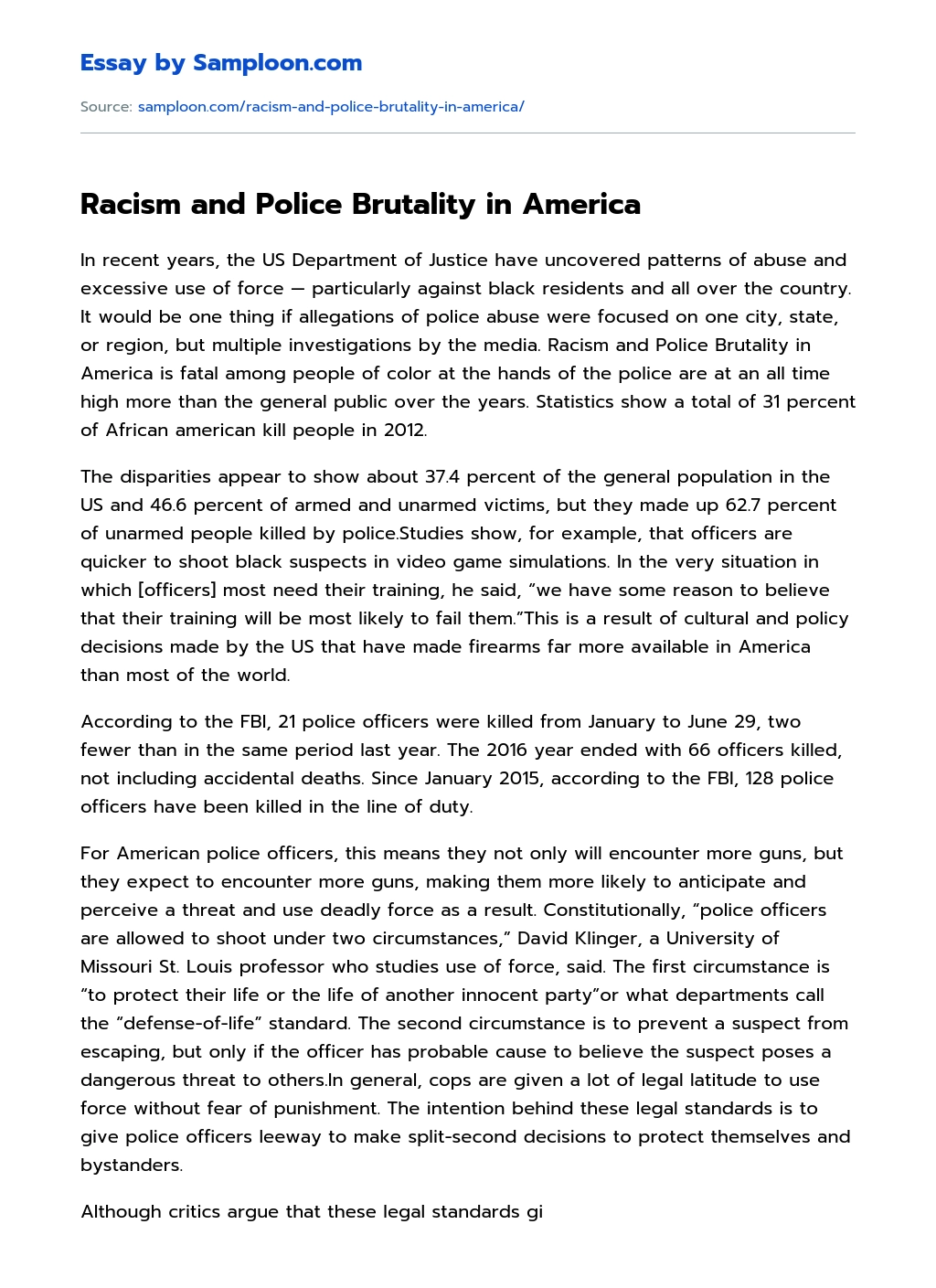 Racism and Police Brutality in America essay